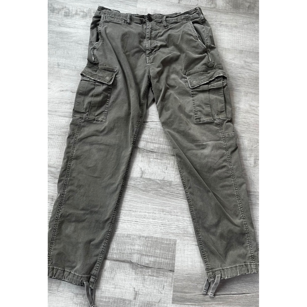 American Eagle Mens Flex Cargo Pants Olive Green Faded Distressed 34x32